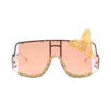 2023 Fashion wholesale square rhinestone luxury womens oversized frame diamond trendy Butterfly decoration sunglasses