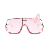 2023 Fashion wholesale square rhinestone luxury womens oversized frame diamond trendy Butterfly decoration sunglasses