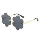 2023 New Fashion Stylish Vintage Women Men Metal Frame Round Sunglasses Rimless Flower Shaped Sunglasses