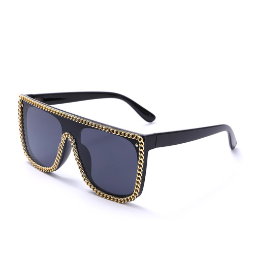 Y2K Sun Glasses Oversized Large Frame One-piece Trend Sunglasses Personality Chain Fashion Square Sunglasses Female Luxury E7225