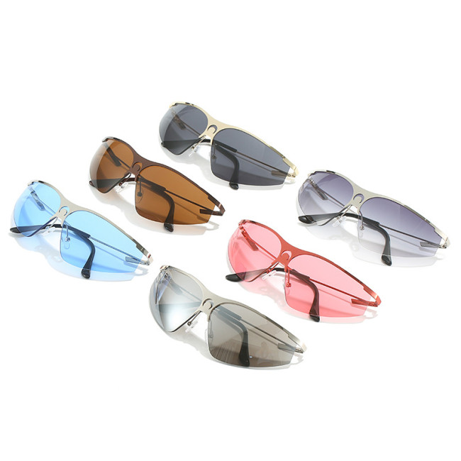 2023 Y2K Retro Women Luxury Metal Sunglasses Wrap Around Sun Glasses UV400 Ladies New Fashion Sport Eyewear Shade
