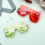 2023 Fashion wholesale square rhinestone luxury womens oversized frame diamond trendy Butterfly decoration sunglasses