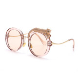 Round Sunglasses Luxury Brand Designer Zircon Sun Glasses UV400 Eyeglasses Personality Eyewear Crystal Leopard Shades GV7049