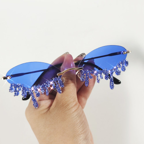Small Oval Rimless Tear Shape Rhinestone Sunglasses With Stone Brand Designer Punk Diamond Sun Glasses Gafas De Sol