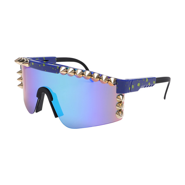 2022 Large Frame Dazzling Full Electroplated True Film Sport Sunglasses Plastic Steampunk One Cycling Sunglasses