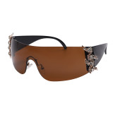 New Y2K Sunglasses Luxury Fashion Designer Rimless Curved Retro One Piece Oversized Sunglasses Metal Rhinestone GVB20919