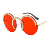 Red custom Women vintage rimless sunglasses crystal diamond wholesale shades sunglasses rhinestone