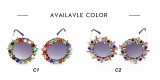 Round flower Diamond Sunglasses Women 2023 Colorful Luxury Crystal Punk Sunglasses Ladies Fashion Rhinestone Sunglasses