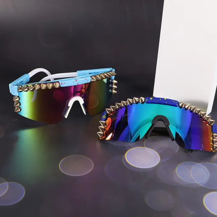 2022 Large Frame Dazzling Full Electroplated True Film Sport Sunglasses Plastic Steampunk One Cycling Sunglasses