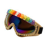 2022 Fashion Oversized Windproof Sunglasses Women Luxury Designer Rhinestone Men Sunglasses One Piece Eyeglasses UV400
