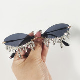 Small Oval Rimless Tear Shape Rhinestone Sunglasses With Stone Brand Designer Punk Diamond Sun Glasses Gafas De Sol