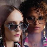 Metal half frame fashion women driving glasses modern celebrity luxury diamond rhinestone sunglasses