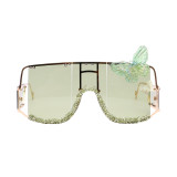 2023 Fashion wholesale square rhinestone luxury womens oversized frame diamond trendy Butterfly decoration sunglasses