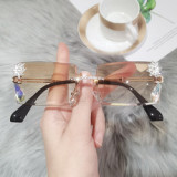 lbashades Luxury Fashion Small  Female Shades Metal Diamond Bling Gradient Lens  Square Uv400 Rimless Sunglasses Women 2022