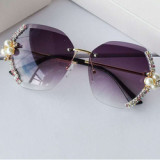 High-quality Rhinestone sunglasses Bling Diamond Crystal with Pearl for Women Trendy Optical Frame