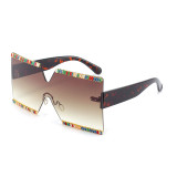 Large Frame Square Rimless Bling Diamond Sunglasses Women Men  Crystal Brand Design Luxury Shades One Piece Gafas Sol UV400