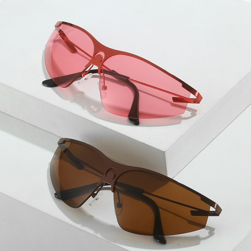 2023 Y2K Retro Women Luxury Metal Sunglasses Wrap Around Sun Glasses UV400 Ladies New Fashion Sport Eyewear Shade
