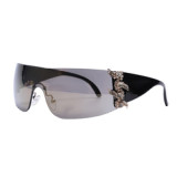 New Y2K Sunglasses Luxury Fashion Designer Rimless Curved Retro One Piece Oversized Sunglasses Metal Rhinestone GVB20919