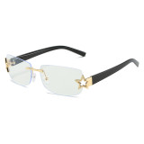 Lentes De Sol Vintage Star Rectangle Rimless Sun Glasses Y2k Square Frame Women Men Retro Frameless Sunglasses Custom Logo