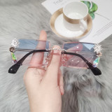 lbashades Luxury Fashion Small  Female Shades Metal Diamond Bling Gradient Lens  Square Uv400 Rimless Sunglasses Women 2022