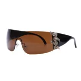 New Y2K Sunglasses Luxury Fashion Designer Rimless Curved Retro One Piece Oversized Sunglasses Metal Rhinestone GVB20919