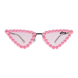 2022 Fashion Cat-eye Rimless Sunglasses Luxury Millionaire Lady Sun Design Triangle Inlaid Pearl Sun Glasses With Metal Frames