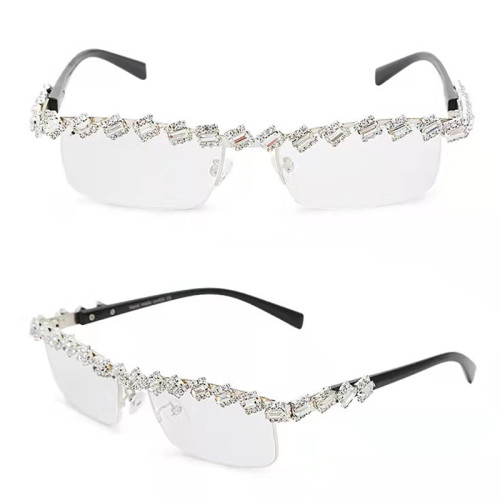 Square Diamond Sunglasses Hot Selling 2022 Half Female Rhinestones Sun Glasses Women Diamond Vintage Sunglasses