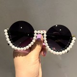 LBAshades New women fashionable round half frame sunglasses pearl lunettes de luxe  sunglasses