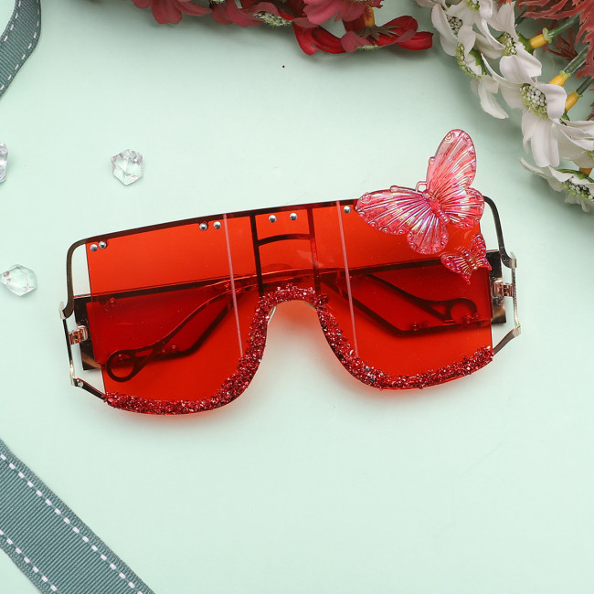 2023 Fashion wholesale square rhinestone luxury womens oversized frame diamond trendy Butterfly decoration sunglasses