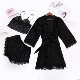 Custom Pijamas Mujer Nightgown Velvet 3 Piece Set Lounge Wear Sets 2pcs Sexy Silk Pajamas Lace Plus Size Women'S Sleepwear