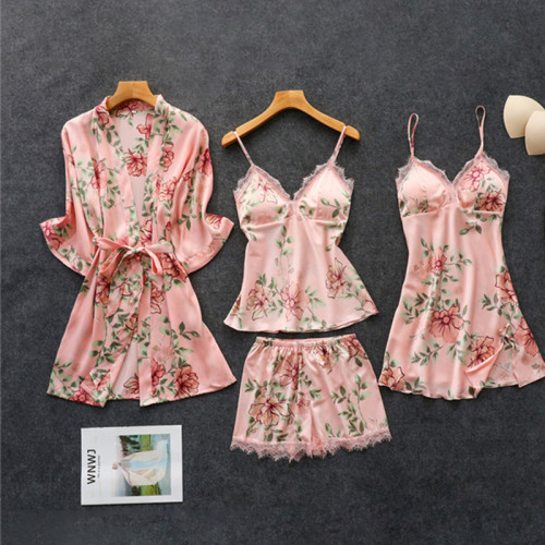 Europe and the United States with breast pad suspender pajamas shorts satin underwear women