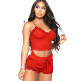 Sexy Women Lace Pajama Sets Sleeveless Strap Sleepwear 2pcs Trim Satin Top Nightwear Nightgowns Lingerie Pijamas