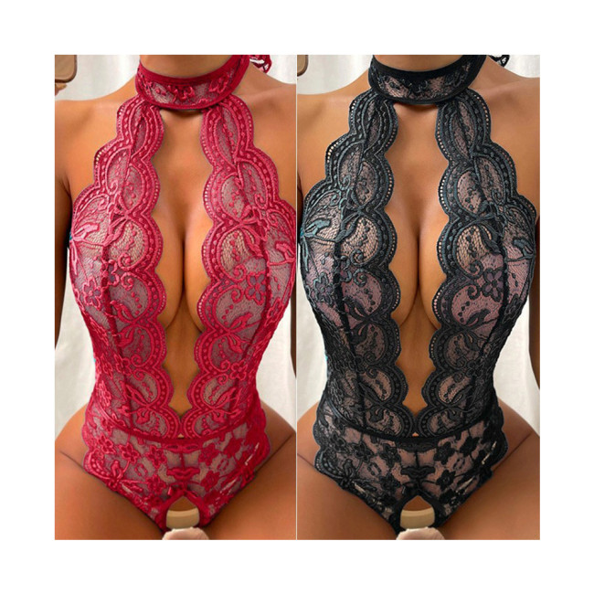 New Arrival lingerie sexy hollow one piece neck open gear one-piece suit