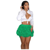 AL239 Women's Turkey Feather Skirt Short Skirt Half Skirt Sexy Fur Skirt Party