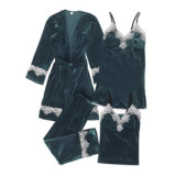 Gold velvet four-piece suspender skirt trousers nightgown sexy lingerie autumn sexy women's homewear