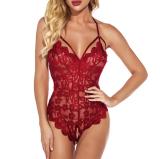 Women SEX Slip One Piece Underwear Backless V-neck Sexy Teddy Bodysuit Sheer Floral Lace Open Crotch Lingerie