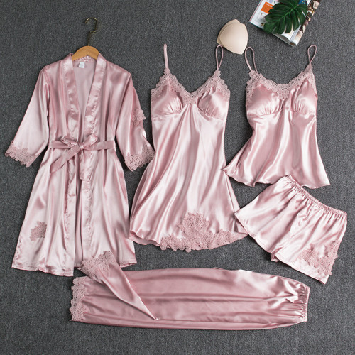 Women Pajamas,Wholesale Women 5 Pieces Lace Sleepwear Elegant Pajamas For Women Set