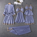 Womens Pajamas Summer Set Strap Sling Pants 5PC Sleepwear Satin Lace Spring Autumn Pyjama Manufacturers Robe Sexy Femme