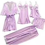 Pajamas Custom Wholesale Plus Size Womens Pygamas Woman Sleepwear 5 Set Satin Robe Sexy Woman Sleepwear