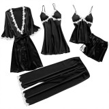 Pajamas Custom Wholesale Plus Size Womens Pygamas Woman Sleepwear 5 Set Satin Robe Sexy Woman Sleepwear