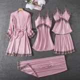 Womens Pajamas Summer Set Strap Sling Pants 5PC Sleepwear Satin Lace Spring Autumn Pyjama Manufacturers Robe Sexy Femme