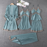 Womens Pajamas Summer Set Strap Sling Pants 5PC Sleepwear Satin Lace Spring Autumn Pyjama Manufacturers Robe Sexy Femme