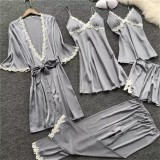Pajamas Custom Wholesale Plus Size Womens Pygamas Woman Sleepwear 5 Set Satin Robe Sexy Woman Sleepwear