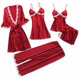 Pajamas Custom Wholesale Plus Size Womens Pygamas Woman Sleepwear 5 Set Satin Robe Sexy Woman Sleepwear