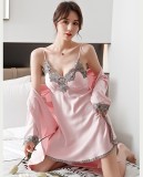 Sleep Suit Spring Autumn Pyjamas Homewear Nightwear Robe Gown, Women 5PC Strap Top Pants Sleepwear Satin Lace Pajamas Set
