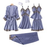 Womens Pajamas Summer Set Strap Sling Pants 5PC Sleepwear Satin Lace Spring Autumn Pyjama Manufacturers Robe Sexy Femme