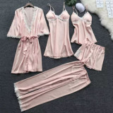 Pajamas Custom Wholesale Plus Size Womens Pygamas Woman Sleepwear 5 Set Satin Robe Sexy Woman Sleepwear