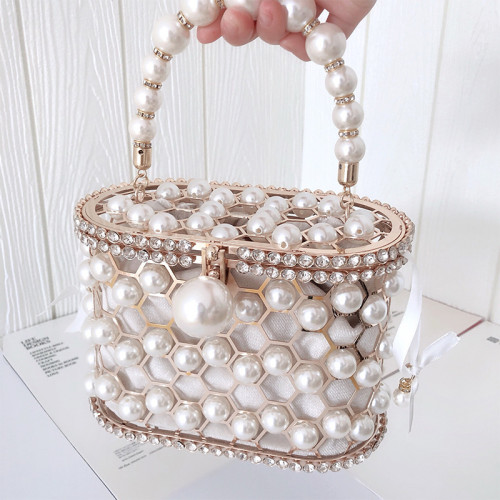 2022 fashion pearl bag summer ins pearl handle bucket bag wedding evening bags ladies luxury party dinner clutch purse for women