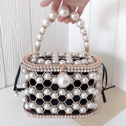 2022 fashion pearl bag summer ins pearl handle bucket bag wedding evening bags ladies luxury party dinner clutch purse for women