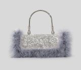 women   8 color ostrich feather rhinestone clutch bag   beautiful lady   evening  bag party hand bag